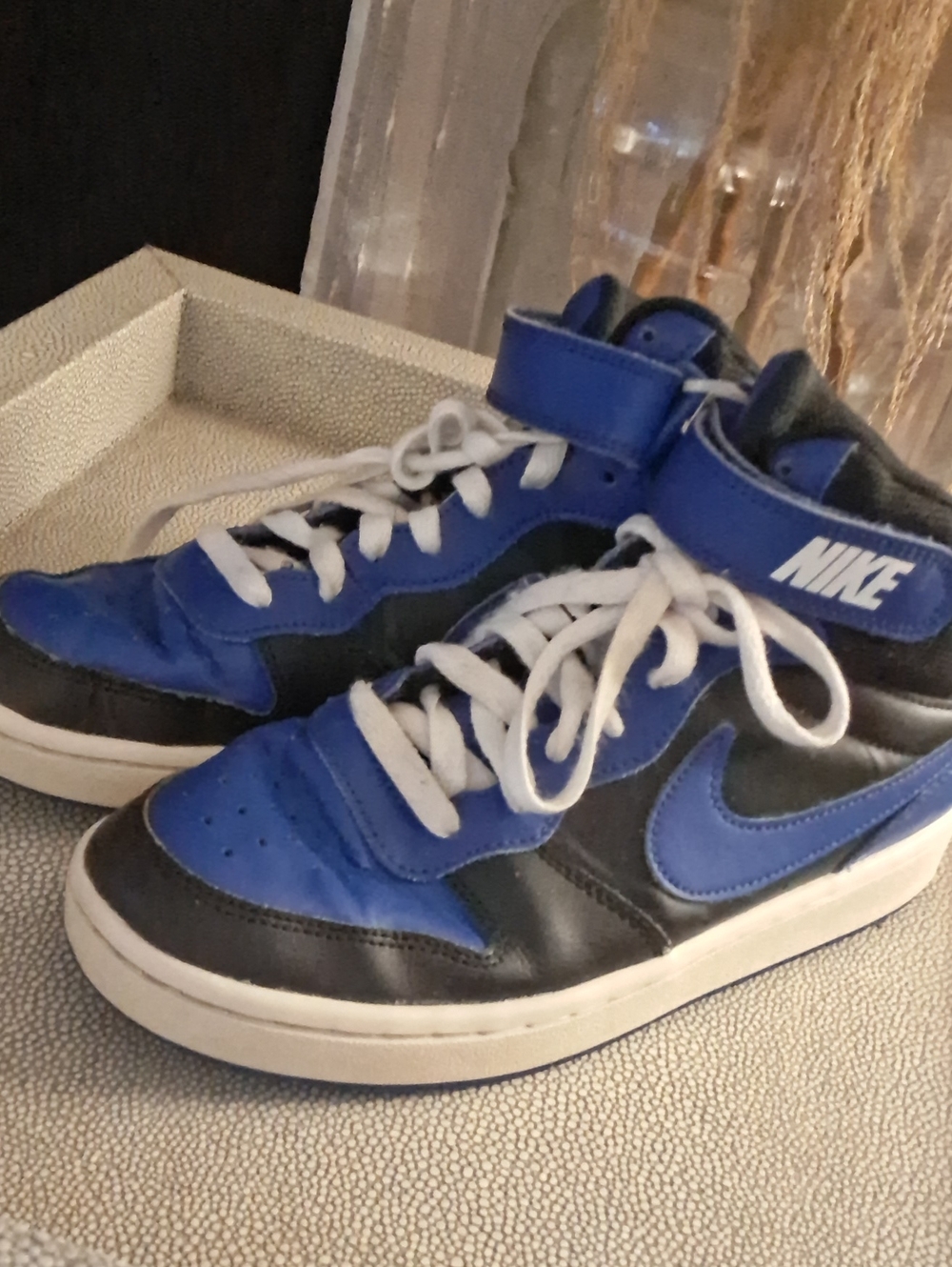 Nike Kids High-Top Sneakers in Blue and Black with White Laces